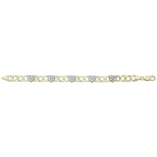 9ct Yellow Gold Cz Hearts Bracelet 9g